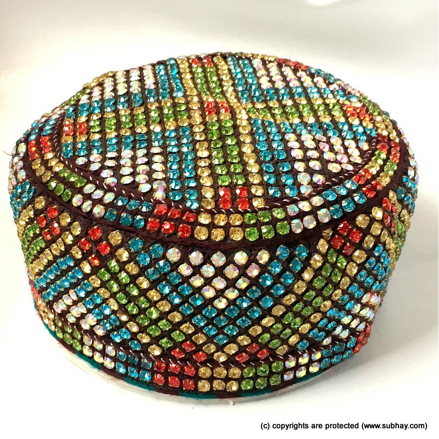 Multi Color Round Full Sindhi Nagina /  Zircon Cap or Topi MKC-829